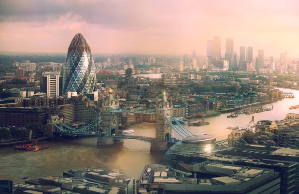 Výhled Londýn Při Západu Slunce Panorama Zahrnuje Řeku Temži Tower — Stock fotografie