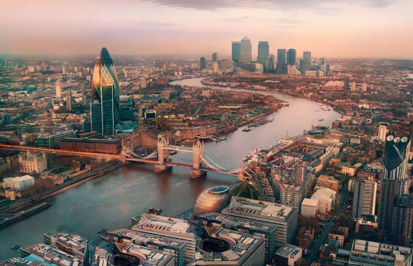 Blick Auf London Bei Sonnenuntergang Panorama Themse Tower Bridge City — Stockfoto