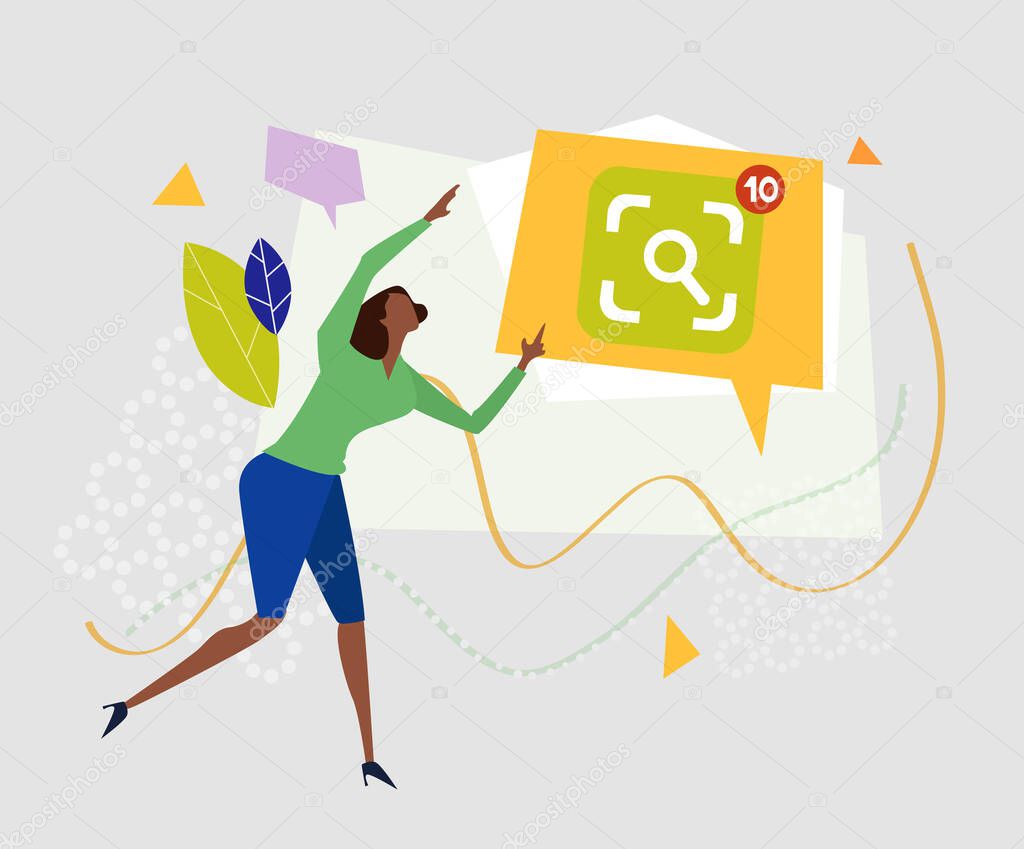 Business people working together, placing the banners for text, mowing chart and growth bars, discussion the deals,  talking, supporting and helping to start up a new business. Concept illustration 