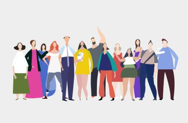 Bir grup insan, meslektaşlar el sallamaktan ve neşelenmekten mutlu. Çalışmak ve birlikte yaşamak kavramı