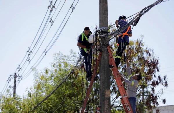 Salvador Bahia Brasilien März 2019 Arbeiter Reparieren Das Stromnetz Der — Stockfoto