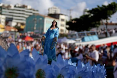 salvador, bahia / brazil - february 2, 2014: image of yemanje, candomble entity is seen on the rio Vermelho beach, in the city of salvador, during religious celebration