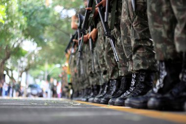 salvador, bahia / brazil - september 7, 2014: soldiers of the Brazilian Army seen during a military parade to commemorate the day of Brazil's independence. The parade takes place in the city of Salvador.