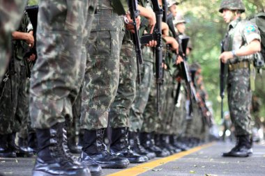 salvador, bahia / brazil - september 7, 2014: soldiers of the Brazilian Army seen during a military parade to commemorate the day of Brazil's independence. The parade takes place in the city of Salvador.