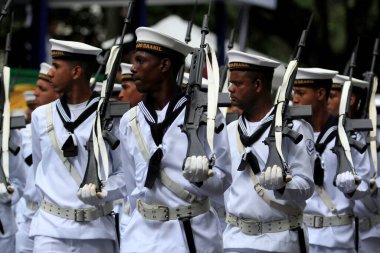 salvador, bahia / brazil - september 7, 2014: Military personnel from the Brazilian Navy are seen during a military parade to commemorate the day of Brazil's independence. The parade takes place in the city of Salvador. 