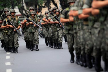 salvador, bahia / brazil - september 7, 2014: soldiers of the Brazilian Army seen during a military parade to commemorate the day of Brazil's independence. The parade takes place in the city of Salvador.