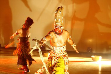 salvador, bahia / brazil - september 12, 2014: Scene from the play Exu - A Boca do Universo during presentation at Teatro Castro Alves in the city of Salvador.