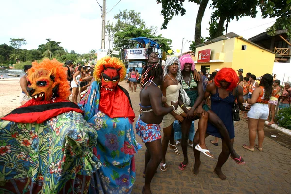 Itacare Bahia Brasil Fevereiro 2012 Homens Mascarados São Vistos Rua — Fotografia de Stock