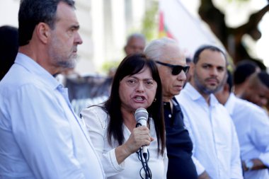 Salvador, Bahia / Brezilya - 20 Mayıs 2019: Alice Portugal, federal şerif yardımcısı, Salvador şehrinde bir konuşma yaparken görüldü..