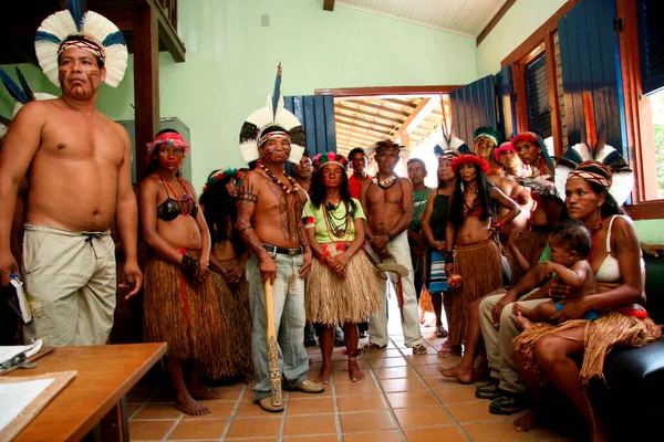 Porto Seguro Bahia Brasil Febrero 2008 Indios Del Grupo Étnico — Foto de Stock