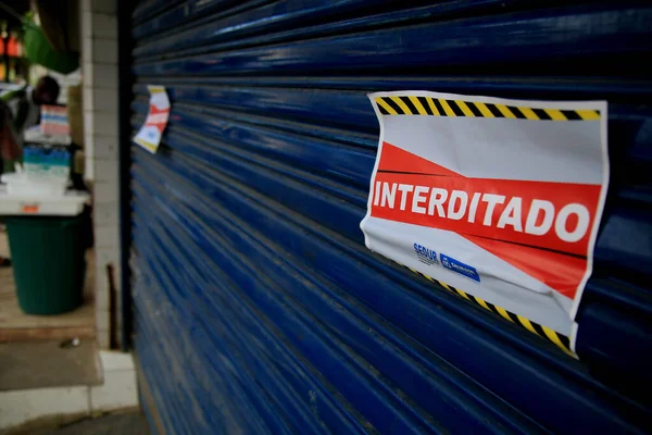 Salvador Bahia Brasil Julho 2020 Sinal Proibido Visto Uma Porta — Fotografia de Stock