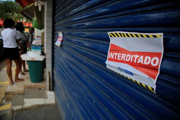 Salvador Bahia Brasil Julho 2020 Sinal Proibido Visto Uma Porta — Fotografia de Stock