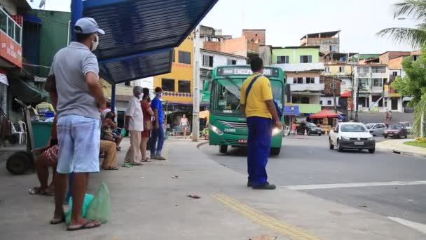 Salvador Bahia Brazil Luglio 2020 Persone Viste Una Fermata Dell — Video Stock