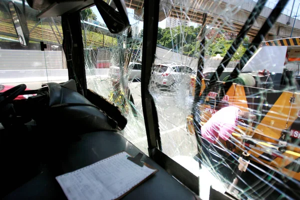 Salvador Bahia Brazil January 2015 Broken Public Transport Bus Windshield — Stock Photo, Image