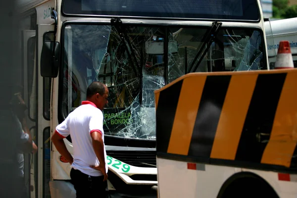 Salvador Bahia Brazil January 2015 Broken Public Transport Bus Windshield — Stock Photo, Image