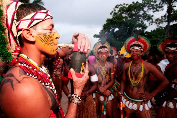 Santa Cruz Cabralia Bahia Brazil Kwiecień 2010 Indianie Pataxo Postrzegani — Zdjęcie stockowe