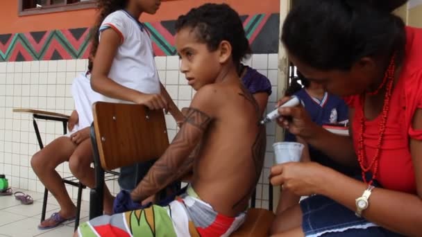 Pau Brasil Bahia Brazil Kwiecień 2012 Rdzenne Dzieci Atiny Pataxo — Wideo stockowe