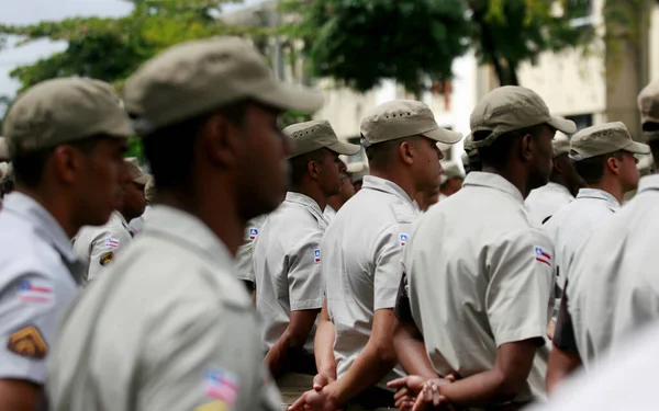 Salvador Bahia Brazil August 2016年8月2日 在萨尔瓦多市Vila Militar的一场演讲中 看到了巴伊亚州宪兵的士兵 — 图库照片