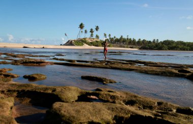 Conde, Bahia / Brezilya - 9 Eylül 2012: Bahia 'nın kuzey kıyısındaki Conde belediyesinde Barra do itariri plajı manzarası
