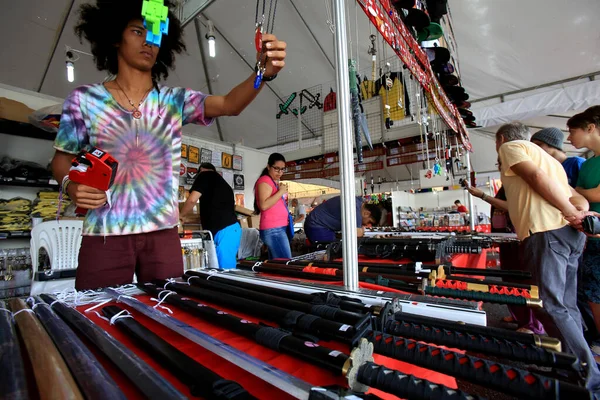 Salvador Bahia Brazil Sierpień 2016 Ludzie Widziani Sklepach Japońskiej Imprezie — Zdjęcie stockowe