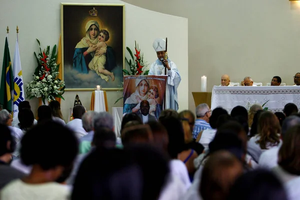 Salvador Bahia Brasil Outubro 2014 Pessoas São Vistas Durante Missa — Fotografia de Stock