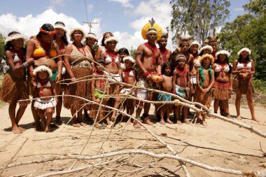 porto seguro, bahia / brazil - december 20, 2010: Pataxo Indians are seen during a protest in a village in the rural area of the city of Porto Seguro, in southern Bahia clipart