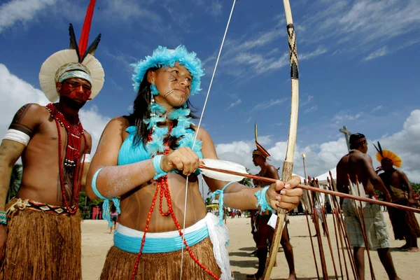 Santa Cruz Cabralia Bahia Brazil April 2011 Indians Pataxo Ethnic — Stock Photo, Image