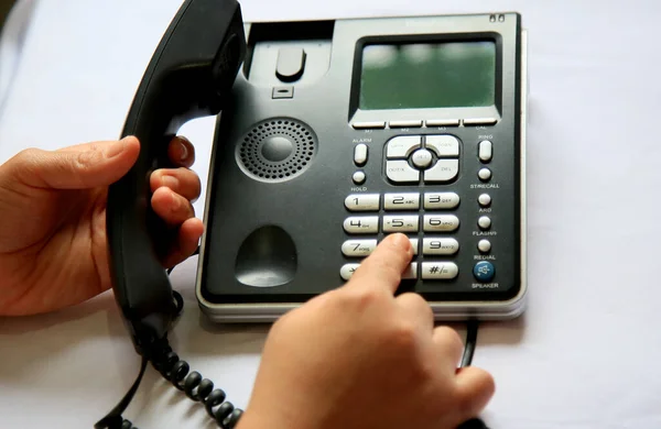 Salvador Bahia Brazil August 2020 Fixed Telephone Seen Office Table — Stock Photo, Image