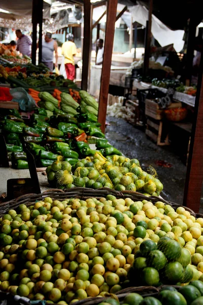 Salvador, Bahia / Brezilya - 21 Nisan 2013: Salvador 'daki Sao Joaquim fuarında limon satışı
