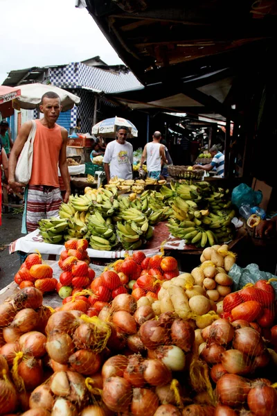 Salvador Bahia Brazil April 2013 Банани Цибуля Продаються Ярмарку Sao — стокове фото