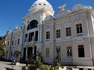 Salvador, Bahia / Brezilya - 28 Ağustos 2014: Salvador şehrinin Centro Historico 'sunda Rio Branco Sarayı' nın cephesi