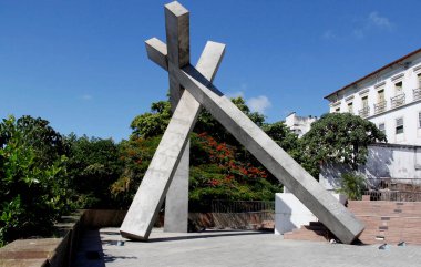 Salvador, Bahia / Brezilya - 23 Mart 2013: Cruz Caida anıtı, Salvador şehrinin tarihi merkezinde.