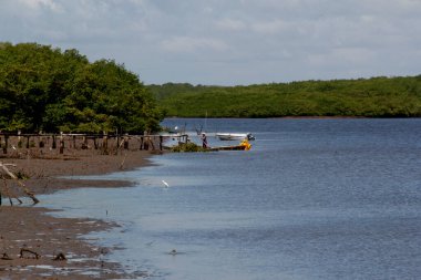 Conde, Bahia / Brezilya - 27 Mart 2013: Conde şehrindeki Itapicuru Nehri yatağının manzarası