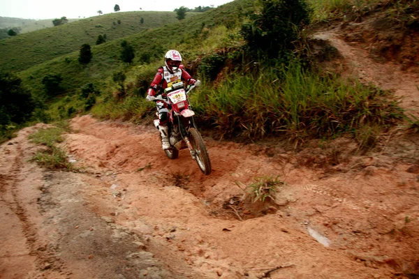 Porto Seguro Bahia Brazil Aprile 2009 Motociclista Durante Enduro Motociclistico — Foto Stock