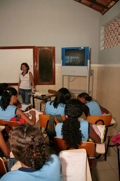 Eunapolis Bahia Brazil Styczeń 2008 Nauczyciel Uczniowie Widziani Klasie Szkoły — Zdjęcie stockowe