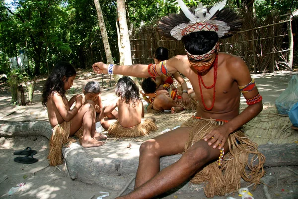 Porto Seguro Bahia Brasil Febrero 2008 Indios Etina Pataxo Pueblo —  Fotos de Stock