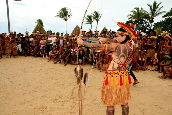 Santa Cruz Cabralia Bahia Brasil Abril 2009 Índios Grupo Étnico — Fotografia de Stock