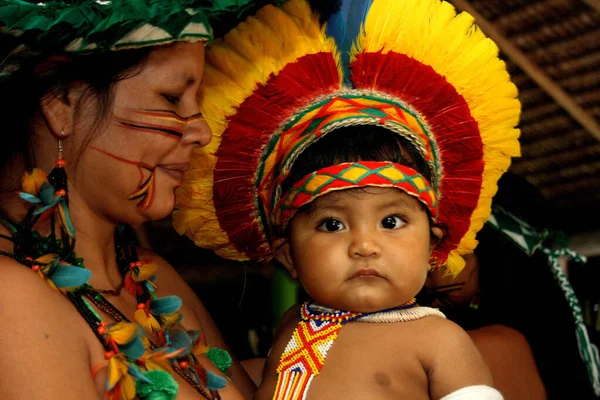 Porto Seguro Bahia Brasil Abril 2006 Índios Pataxo São Vistos — Fotografia de Stock