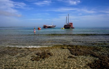 Porto seguro, Bahia / Brezilya - 16 Ocak 2007: Porto Seguro kentindeki Recife de Fora Denizcilik Parkı 'nda denizci yelkenlisi görüldü..