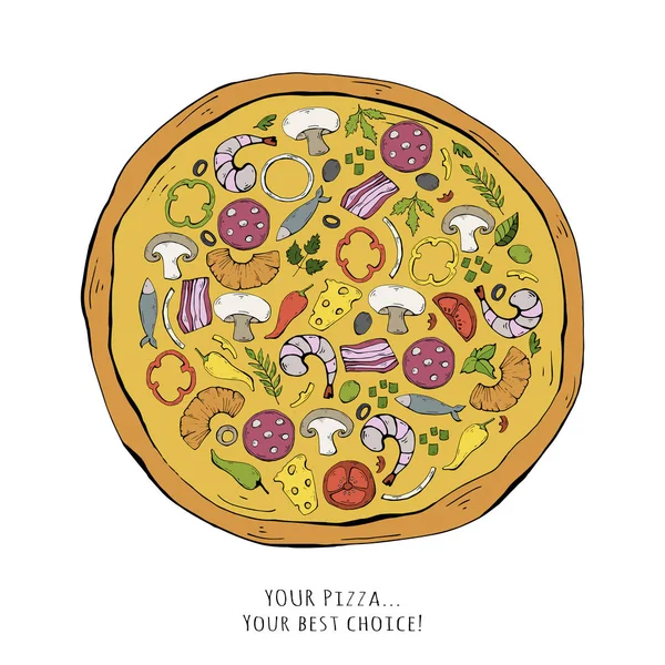 Fast food pizza illustration isolated on a white background