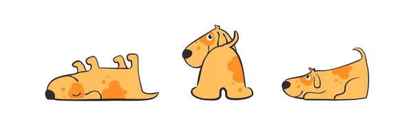 Uppsättning illustrationer av lekfull valp i olika poser. Isolerade rolig hund dagliga rutin, Söt liten cur i hans evereday aktivitet färgstarka karaktär — Stock vektor