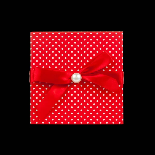 Красная Обложка Подарочной Коробки Лентой День Рождения Сюрприз Поздравления Фестиваль — стоковое фото