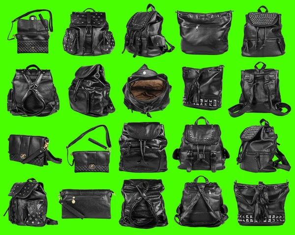 Multi Black Leather Lady Women Bag Handbag Mix Beauty Fashion — Stock Photo, Image