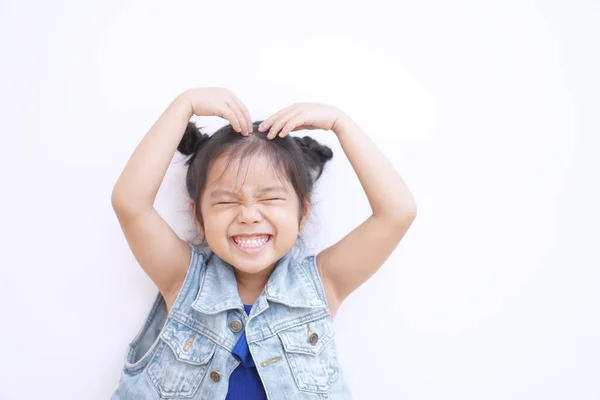 Ασιατικό Παιδί Κορίτσι Παιδί Υπέροχο Χαμόγελο Και Κοντά Μάτια Κάνουν — Φωτογραφία Αρχείου