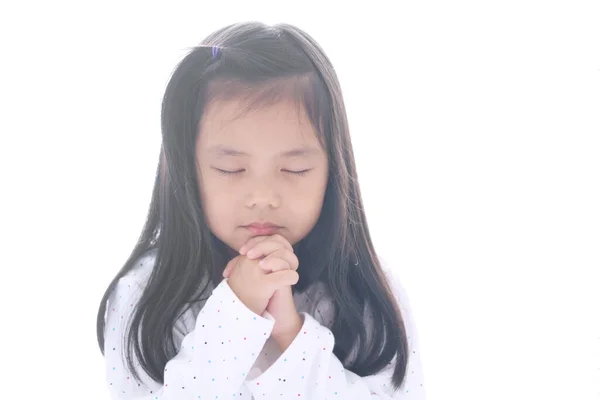 Asian Child Cute Kid Girl Smile Hold Hand Pray Beg — Stock Photo, Image