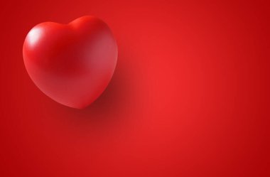Aşk anısına gölgeli kırmızı kalp kauçuğu ya da sevgililer gününde düğün kartı ve kalp sağlığı ile birlikte kırmızı kağıt ya da boşluk ve arkaplan içeren masa