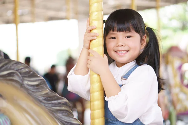 Asian Children Cute Kid Girl Enjoy Smile Happy Fun Riding — Stock Photo, Image