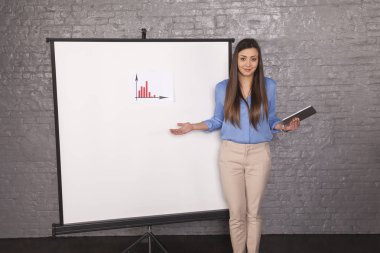 çaresiz iş kadını bir grafik açıklamaya çalışıyorum...