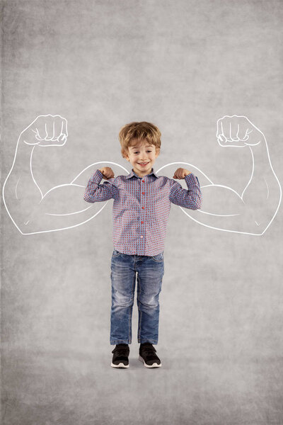 small businessman shows his strength