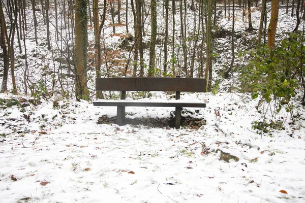 Bench in the park covered with snow — Stock Photo, Image